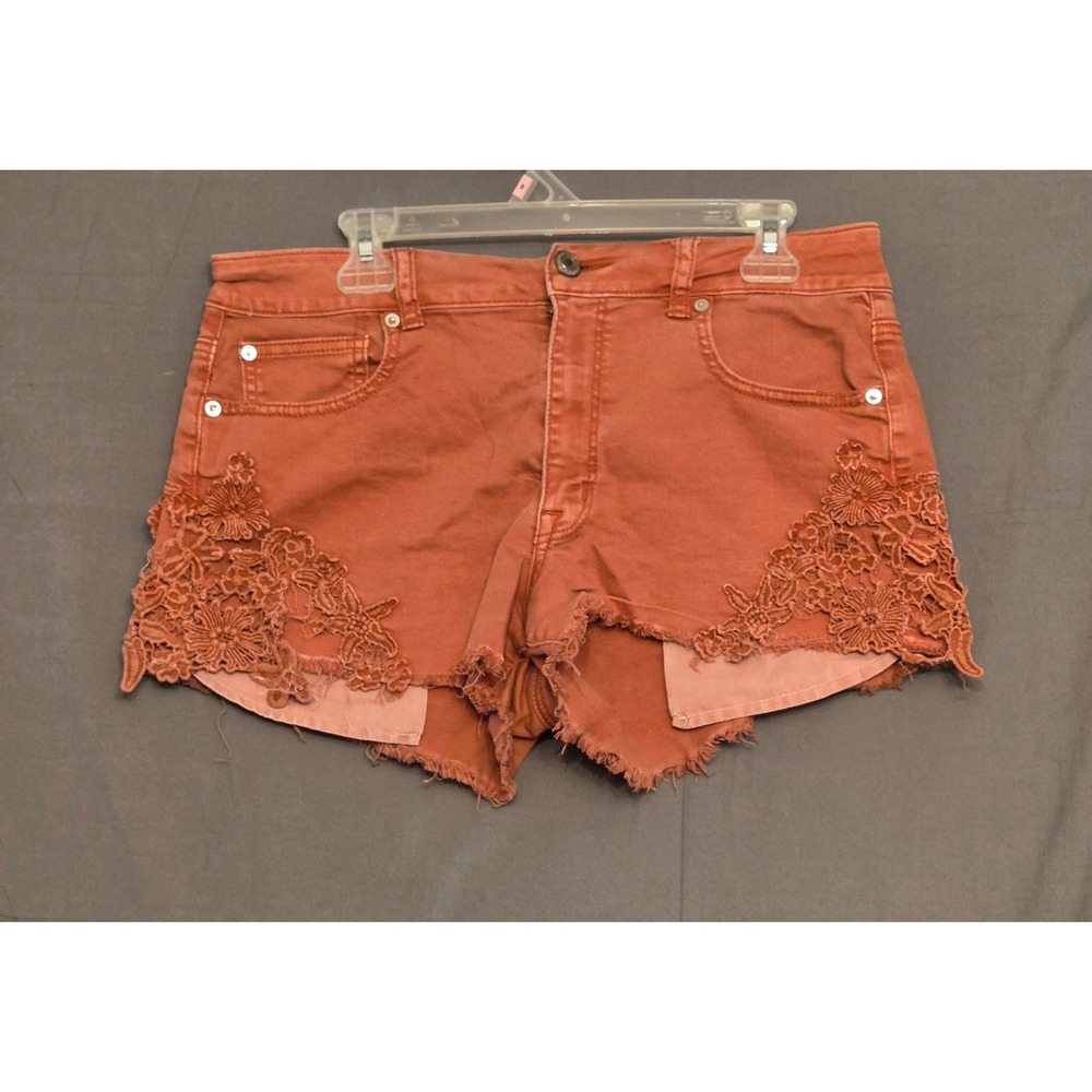 American‎ Eagle Stretch High-Rise Festival Shorts Women's 14 Burnt Orange Lace
